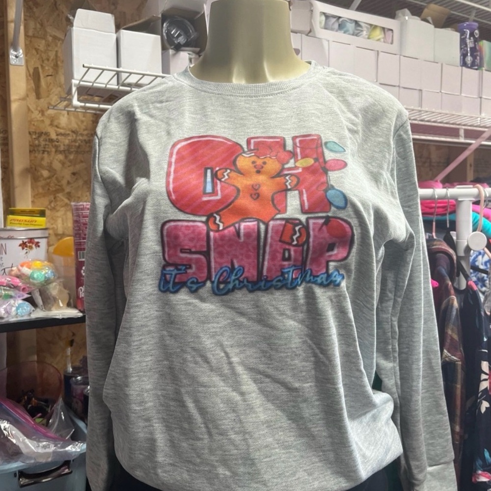 Gray 'Oh Snap' Christmas‎ Sweatshirt. NWOT